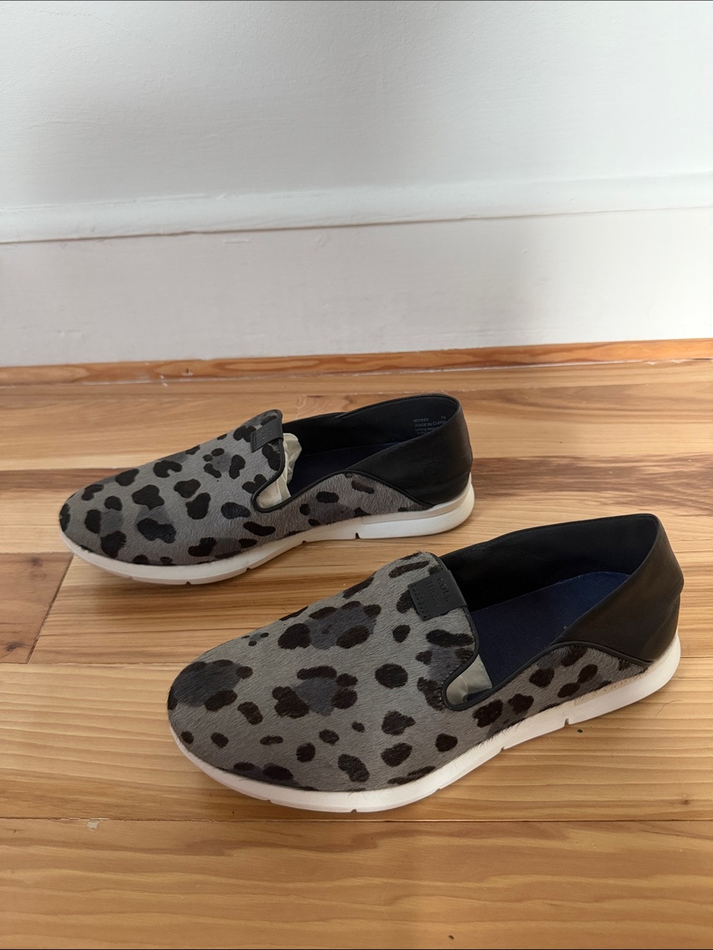 Cole Haan Grand Horizon Gray and Black Leopard Print Slip on Loafer